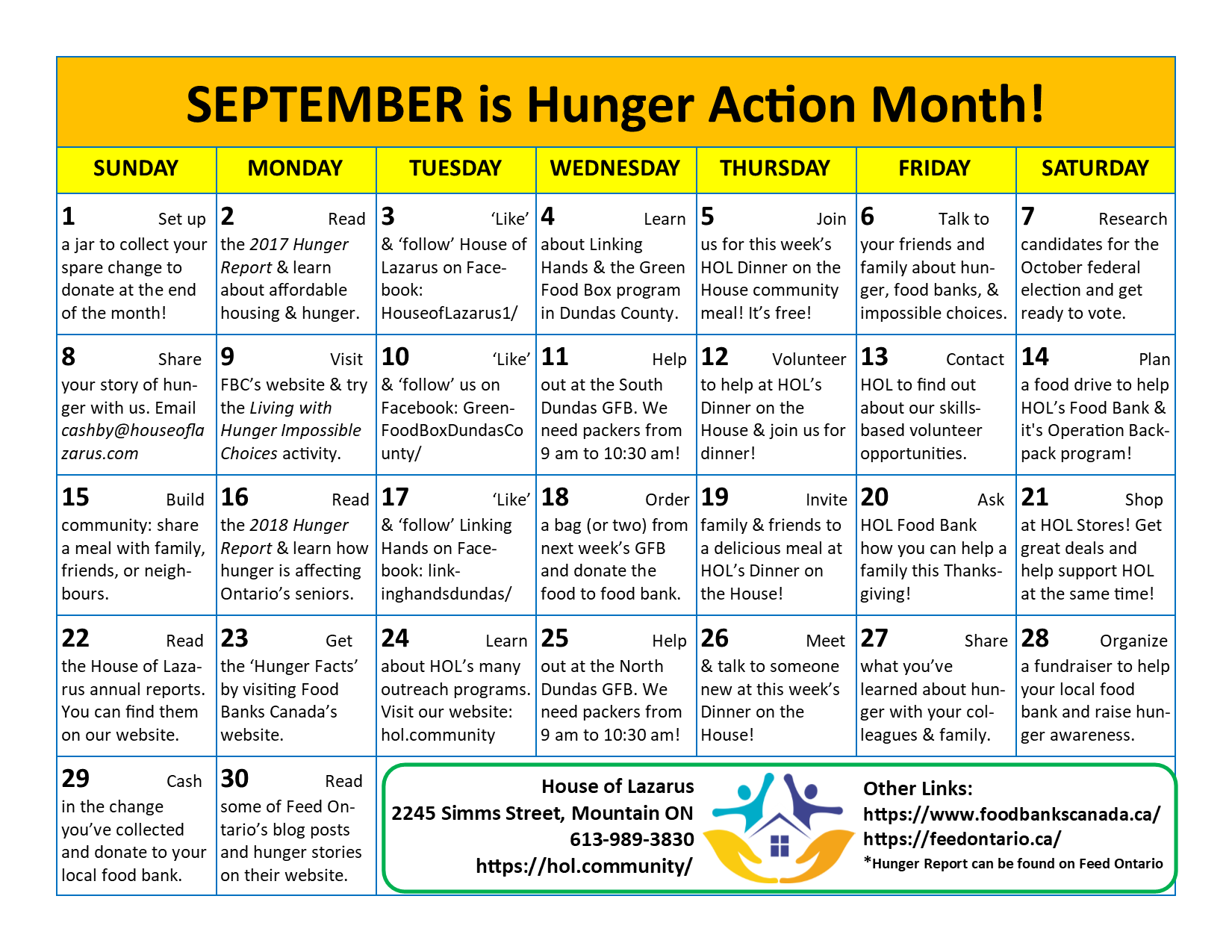 September is Hunger Action Month - House of Lazarus