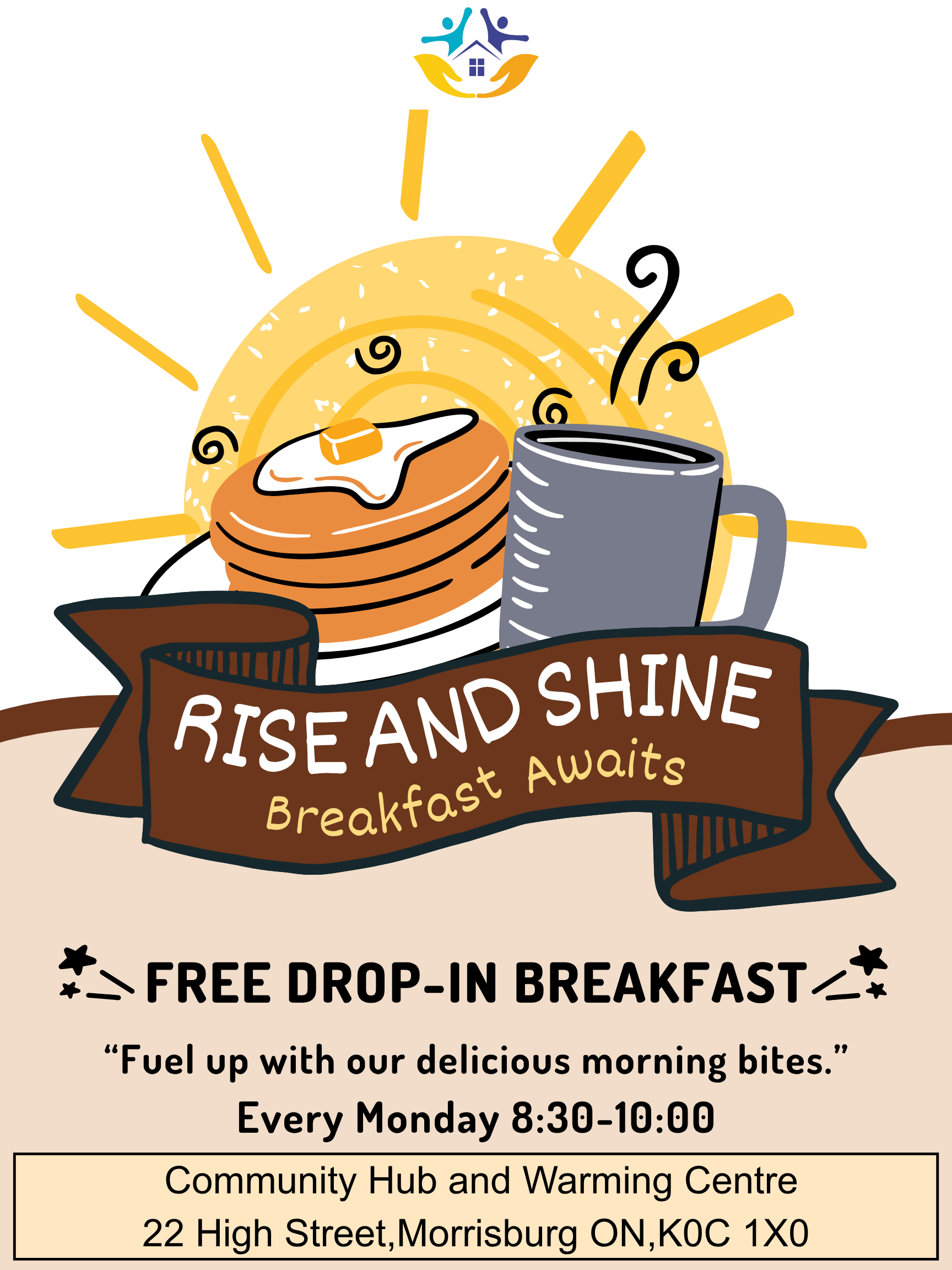 Free drop-in breakfast every Monday at the Morrisburg Community Hub from 8:30 am to 10:00 am.